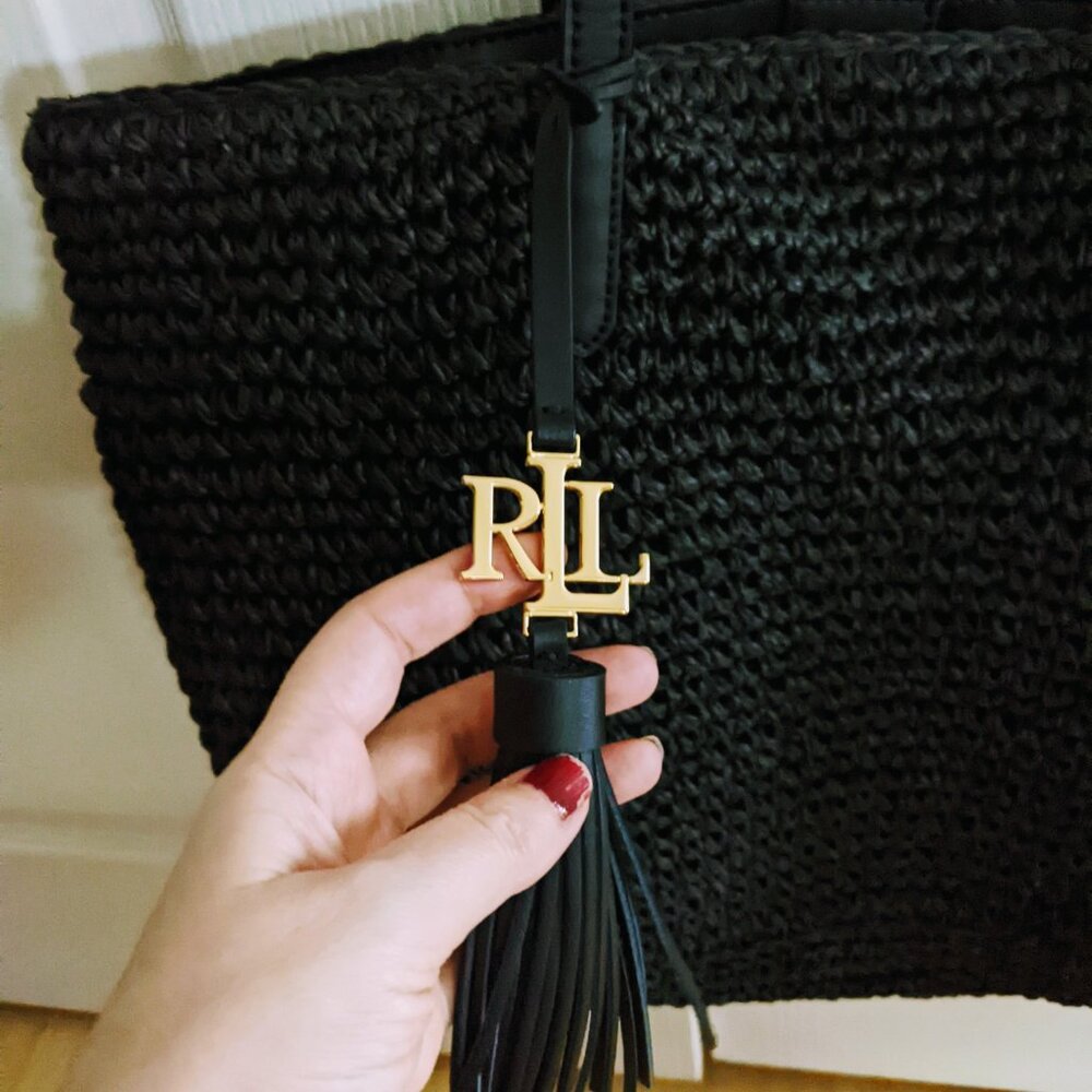 Ralph Lauren Straw Medium Whitney Tote Black - Picture 4 of 5
